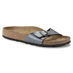 BIRKENSTOCK MADRID BF Klapki damskie. Szare klapki Birkenstock, bez wzorów, bez obcasa. Za 249.99 zł.