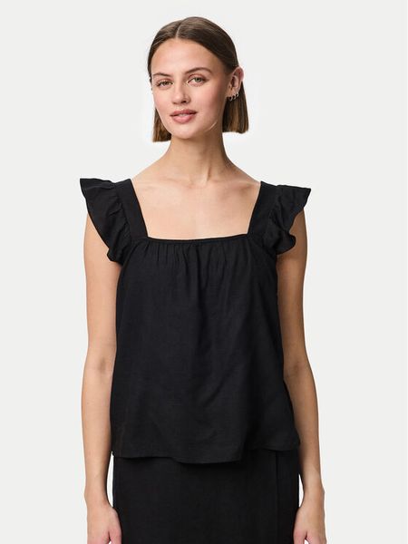 Pieces Bluzka Pia 17154740 Czarny Regular Fit. Czarne bluzki Pieces, l, bez wzorów, ze lnu, bez kołnierzyka, bez ramiączek. Za 64.99 zł.
