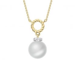 Naszyjnik z żółtego złota z diamentami i perłą - próba 585. Żółte naszyjniki Apart, z diamentem, złote. Za 2,859.00 zł.