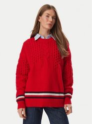 Tommy Jeans Sweter DW0DW23353 Czerwony Oversize. Czerwone swetry Tommy Jeans, m, bez wzorów, z jeansu, bez ramiączek. Za 649.99 zł.