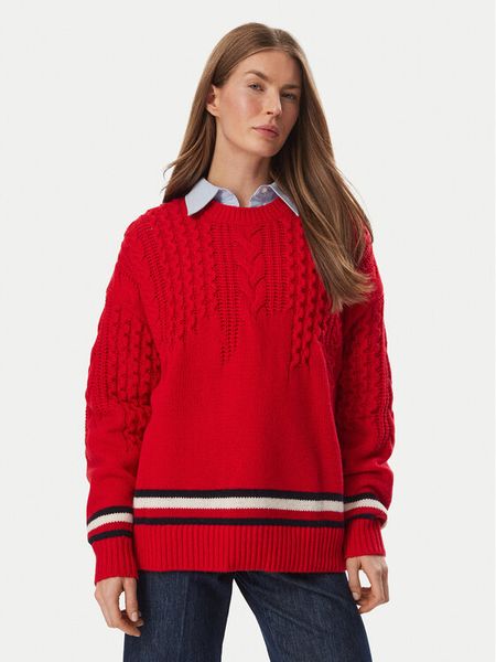 Tommy Jeans Sweter DW0DW23353 Czerwony Oversize. Czerwone swetry Tommy Jeans, m, bez wzorów, z jeansu, bez ramiączek. Za 649.99 zł.