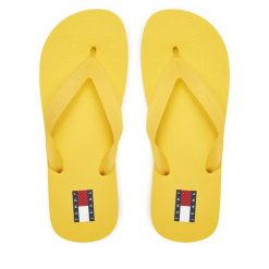 Japonki Tommy Jeans. Żółte klapki Tommy Jeans, bez wzorów, z jeansu, bez obcasa. Za 89.99 zł.