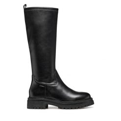 Kozaki Geox. Czarne kozaki Geox, bez obcasa, na płaskiej podeszwie, bez zapięcia. Za 729.99 zł.