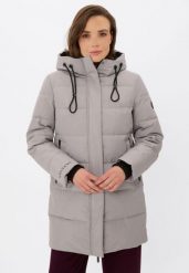 Pikowany płaszcz J-LIVIA. Brązowe płaszcze Volcano, na zimę, m, bez wzorów, z materiału, z kapturem. Za 419.99 zł.