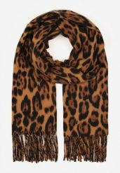 Brązowy Wiskozowy Szalik w Panterkę z Frędzlami Vetivada. Brązowe szaliki Born2be, bez wzorów, z jeansu, biznesowe. Za 39.99 zł.
