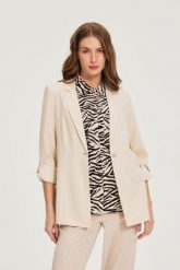 Marynarka z dodatkiem lnu beżowa. Brązowe marynarki i żakiety MOODO, l, bez wzorów, ze lnu. Za 199.99 zł.