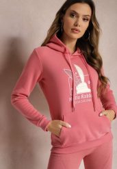 Różowa Bluza z Kapturem i Ozdobnym Nadrukiem Kliorre. Czerwone bluzy Renee, l, bez wzorów, z kapturem. W wyprzedaży za 58.49 zł.