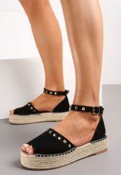 Czarne Sandały Espadryle Peep Toe na Plecionej Platofrmie Ravellia. Czarne sandały Born2be, bez wzorów, z otwartym noskiem, bez obcasa, na płaskiej podeszwie, bez zapięcia. W wyprzedaży za 52.49 zł.