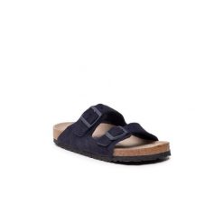 Klapki damskie Birkenstock Arizona Sfb Midnight Narrow Fit. Niebieskie klapki Birkenstock, bez wzorów, z materiału, bez obcasa. Za 309.00 zł.