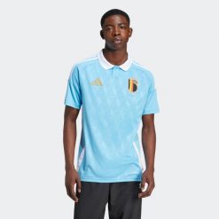 Koszulka piłkarska ADIDAS Belgia EURO 2024 wyjazdowa. Niebieskie bluzki Adidas, s, bez wzorów, sportowe, bez kołnierzyka, bez ramiączek. W wyprzedaży za 299.99 zł.