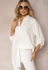 Biała Koszula o Długim Fasonie z Podwijanymi Rękawami Thimusa. Białe koszule Renee, l, bez wzorów, bez kołnierzyka, bez ramiączek. Za 69.99 zł.