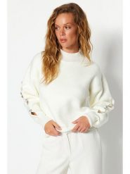 Trendyol Sweter w kolorze kremowym rozmiar: M. Brązowe swetry Trendyol, m, bez wzorów, ze splotem, bez ramiączek. Za 176.08 zł.
