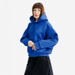 Bluza z kapturem damska Elementals. Niebieskie bluzy DECATHLON, l, bez wzorów, z bawełny, z kapturem. Za 169.99 zł.