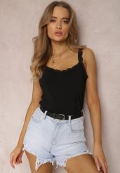 Czarny Top Bawełniany Tryphelaia. Czarne topy Renee, l, bez wzorów, z bawełny, bez kołnierzyka, bez ramiączek. Za 19.99 zł.