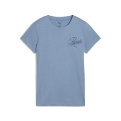 Damska koszulka ESS SCRIPT PUMA Cool Blue. Niebieskie bluzki Puma, bez wzorów, sportowe, bez kołnierzyka, bez ramiączek. Za 109.00 zł.