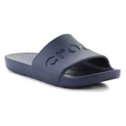 Klapki unisex Crocs Slide. Niebieskie klapki Crocs, bez wzorów, z materiału, bez obcasa. Za 139.99 zł.
