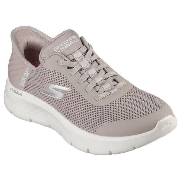 Buty sportowe Sneakersy damskie, Slip-Ins: GO WALK Flex - Grand Entry. Brązowe obuwie sportowe Skechers, z materiału, bez zapięcia, trekkingowe, Skechers Sport. Za 349.99 zł.