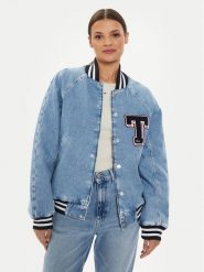 Tommy Jeans Kurtka jeansowa Letterman DW0DW18202 Niebieski Oversize. Niebieskie kurtki Tommy Jeans, xs, bez wzorów, z bawełny, bez kaptura. Za 599.99 zł.