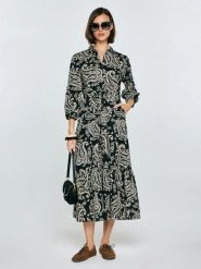 Sukienka damska midi ze wzorem paisley czarna Mazekin 907. Czarne sukienki Big Star, na co dzień, l, bez wzorów, boho, bez kołnierzyka, bez ramiączek, midi, dopasowane. Za 249.99 zł.