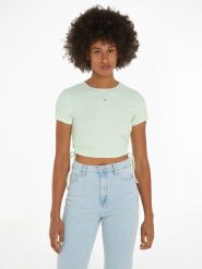 TOMMY JEANS Koszulka w kolorze miętowym rozmiar: M. Zielone bluzki Tommy Jeans, m, bez wzorów, z jeansu, bez kołnierzyka, bez ramiączek. Za 154.79 zł.