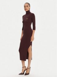 Elisabetta Franchi Sukienka dzianinowa AM-23B-56E2-V390 Bordowy Slim Fit. Czerwone sukienki Elisabetta Franchi, bez wzorów, z dzianiny, bez kołnierzyka, bez ramiączek. Za 1,689.00 zł.