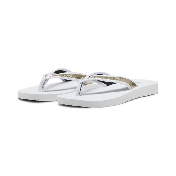 Damskie klapki Sandy Flip PUMA White Gold. Białe klapki Puma, bez wzorów, z materiału, bez obcasa. Za 190.00 zł.