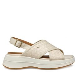Sandały Geox. Brązowe sandały Geox, bez wzorów, bez obcasa, na koturnie, bez zapięcia. Za 409.99 zł.