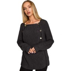 Sweter z Metalowymi Guzikami - Grafitowy. Szare swetry MOE, l, bez wzorów, z materiału, bez ramiączek. Za 254.90 zł.
