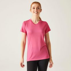 Fingal V-Neck damska koszulka. Czerwone koszulki sportowe Regatta, bez wzorów, z tkaniny, bez ramiączek, trekkingowe. W wyprzedaży za 44.99 zł.