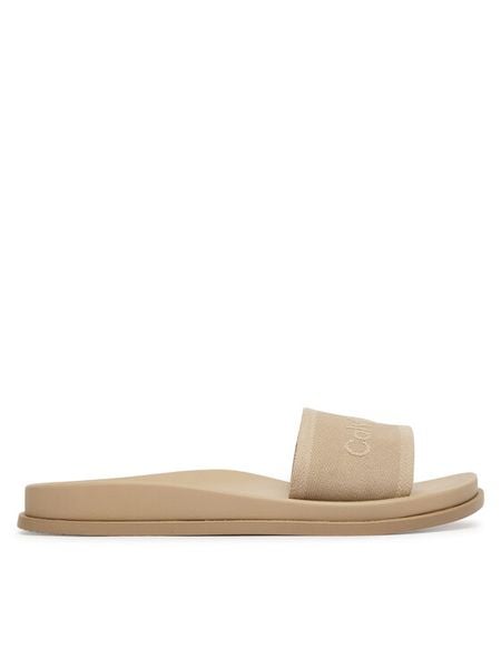 Calvin Klein Klapki City Sandal Mule Webbing HW0HW02887 Beżowy. Brązowe klapki Calvin Klein, bez wzorów, z materiału, bez obcasa. Za 220.99 zł.