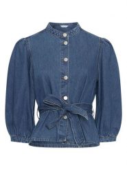 MOSS COPENHAGEN Bluzka dżinsowa "Rylan" w kolorze niebieskim rozmiar: S. Niebieskie bluzki Moss Copenhagen, s, bez wzorów, z bawełny, bez kołnierzyka, bez ramiączek. Za 214.19 zł.