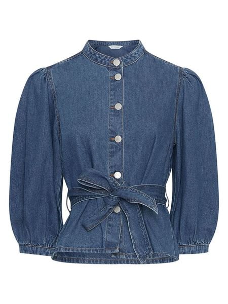 MOSS COPENHAGEN Bluzka dżinsowa "Rylan" w kolorze niebieskim rozmiar: S. Niebieskie bluzki Moss Copenhagen, s, bez wzorów, z bawełny, bez kołnierzyka, bez ramiączek. Za 214.19 zł.