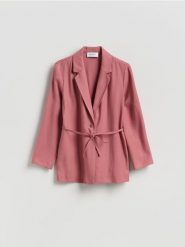 Marynarka z wiązaniem - brudny róż. Czerwone marynarki i żakiety Reserved, l, bez wzorów, z tkaniny. Za 179.99 zł.