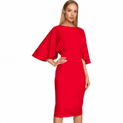 Sukienka elegancka ołówkowa z szerokimi rękawami czerwona z pelerynką. Czerwone sukienki Sukienki.shop, na komunię, xxl, bez wzorów, eleganckie, bez kołnierzyka, bez ramiączek, ołówkowe. Za 309.00 zł.