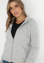Jasnoszara Bluza z Kapturem Zapinana na Suwak Erekai. Szare bluzy Born2be, l, bez wzorów, z dzianiny, z kapturem. Za 99.99 zł.