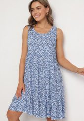 Niebieska Bawełniana Sukienka Bez Rękawów w Kolorowe Plamki Nattelle. Niebieskie sukienki Born2be, na co dzień, l, bez wzorów, z bawełny, eleganckie, bez kołnierzyka, bez ramiączek, midi. Za 39.99 zł.