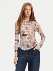 Guess Bluzka W5YP43 KBBF2 Kolorowy Slim Fit. Bluzki Guess, xs, z aplikacjami, z syntetyku, bez kołnierzyka, bez ramiączek. Za 289.99 zł.