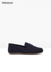 Półbuty loafersy skórzane. Niebieskie baleriny bonprix, bez wzorów, ze skóry, bez obcasa. Za 144.99 zł.