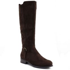 Kozaki damskie zamszowe ciemny brąz Sabatina 24160-100. Kozaki Sabatina, ze skóry ekologicznej, bez obcasa, bez zapięcia. Za 189.99 zł.
