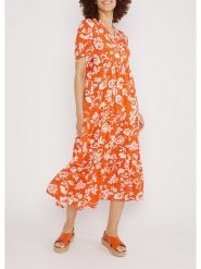 Blutsgeschwister Sukienka "Saint Tropentropical paradise" w kolorze pomarańczowo-białym rozmiar: M. Białe sukienki Blutsgeschwister, na imprezę, m, bez wzorów, z wiskozy, klasyczne, bez kołnierzyka, bez ramiączek, midi. Za 188.40 zł.