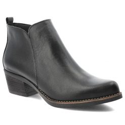Czarne Kowbojki Hee Skórzane Buty Damskie. Czarne botki Hee, na jesień, z jeansu, bez obcasa, bez zapięcia. Za 373.99 zł.