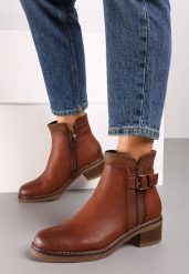 Brązowe Klasyczne Botki na Obcasie Ozdobione Klamrą Rilania. Brązowe botki Born2be, bez wzorów, z dzianiny, bez obcasa, na obcasie, bez zapięcia. Za 139.99 zł.