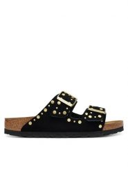 Birkenstock Klapki Arizona Rivet 1030348 Czarny. Czarne klapki Birkenstock, bez wzorów, ze skóry, bez obcasa. Za 639.99 zł.