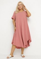 Różowa Rozkloszowana Sukienka z Bawełną Elzedia. Czerwone sukienki Born2be, na co dzień, xl, bez wzorów, z bawełny, eleganckie, bez kołnierzyka, bez ramiączek, midi, rozkloszowane. Za 79.99 zł.