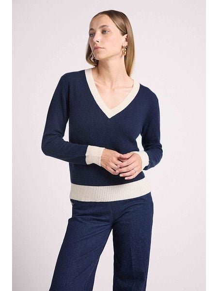 Maison Héritage Cashmere Kaszmirowy sweter w kolorze granatowym rozmiar: XL. Niebieskie swetry Maison Héritage Cashmere, xl, bez wzorów, z kaszmiru, bez ramiączek. Za 338.57 zł.