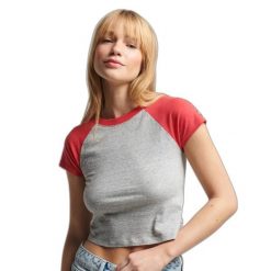 T-shirt z bawełny organicznej dla kobiet Superdry Vintage Tiny Baseball. Czerwone t-shirty Superdry, bez wzorów, z bawełny, bez kołnierzyka, bez ramiączek. Za 83.60 zł.