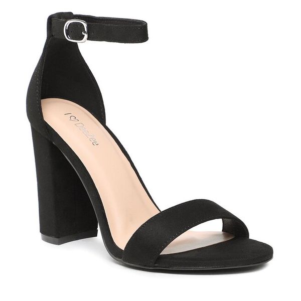 Sandały DeeZee. Czarne sandały DeeZee, bez wzorów, bez obcasa, na słupku, bez zapięcia. Za 89.99 zł.