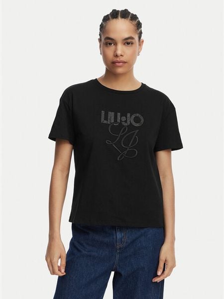 Liu Jo T-Shirt WA6238 JS923 Czarny Regular Fit. Czarne t-shirty Liu Jo, s, bez wzorów, z bawełny, bez kołnierzyka, bez ramiączek. Za 178.99 zł.