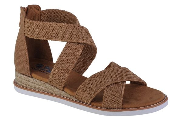 Sandały damskie, Desert Kiss - Desert Nights. Brązowe sandały Skechers, bez wzorów, z materiału, sportowe, bez obcasa, bez zapięcia. Za 259.99 zł.