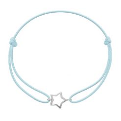 Bransoletka ze srebrną ażurową gwiazdką na cienkim błękitnym sznurku. Niebieskie bransoletki Lilou, srebrne. Za 89.00 zł.